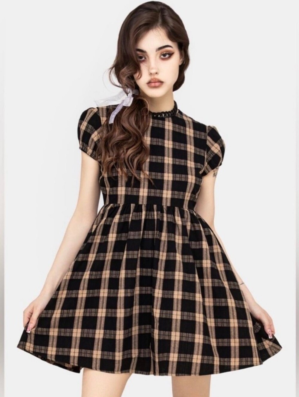 Disturbia Backspace Check Mini Skater Dress - Picture 1 of 4